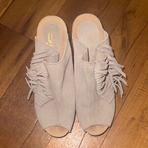 Sbicca Women's Tan Fringe Suede Mules